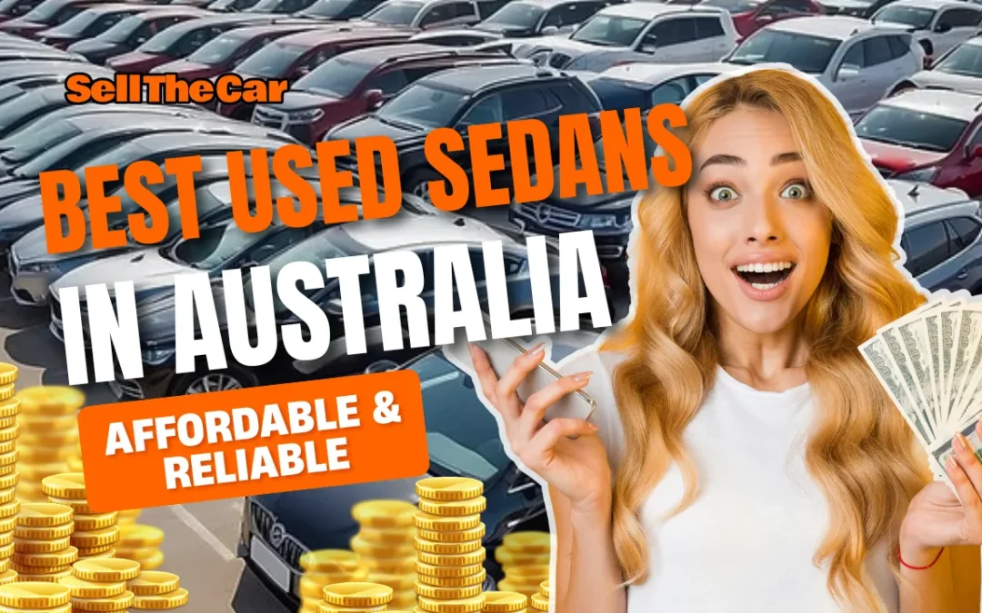 Excited woman holding cash with rows of cars in the background. SellTheCar Australia highlights the Best Used Sedans in Australia 2025: Affordable & Reliable.